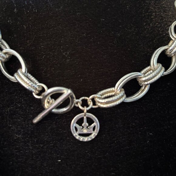 Vintage Crown Trifari Silver-Tone Rope Link Chain Necklace Toggle & Crown Charm - Picture 4 of 9